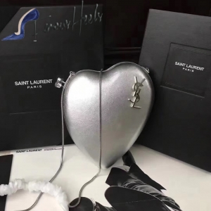 Saint Laurent Love Heart Leather Box Clutch Bag silver